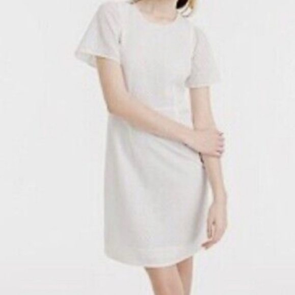 J. Crew Cotton Eyelet Dress with Short Sleeve Detail in White and Cream Sz 10 - Picture 12 of 13